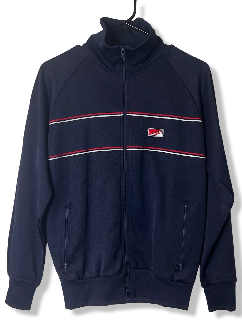 Sunbelt Vintage Men's Track Jacket Navy Striped Full Zip Raglan Retro Sz. M